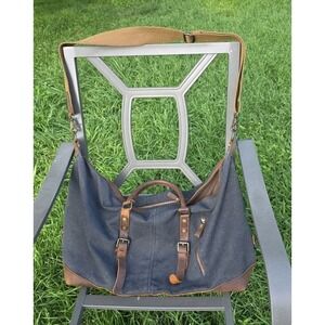 S-zone Weekend Duffle Bag Luggage Travel SuitCase Canvas Blue Gray Leather Trim
